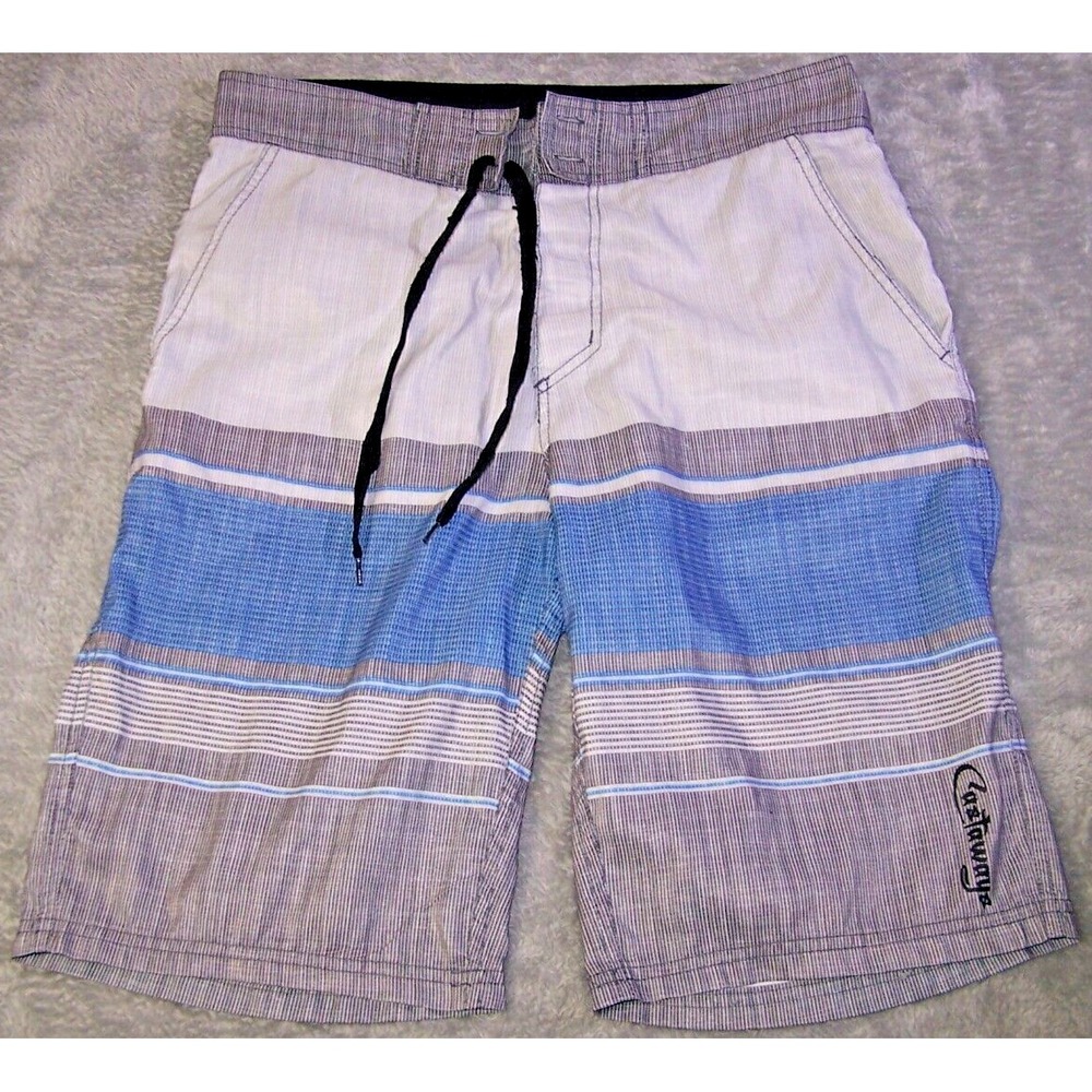 Castaways Swim Men's  32X10 White Gray Blue‎ Lined Trunks Pre-Owned